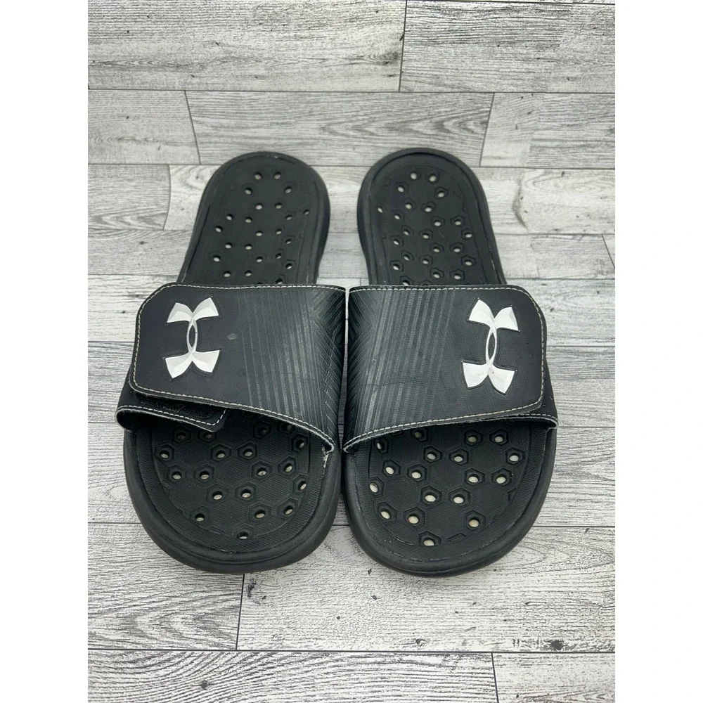Under Armour Ignite V Mens Black White Slide Sandals 1248165-002 Size 9